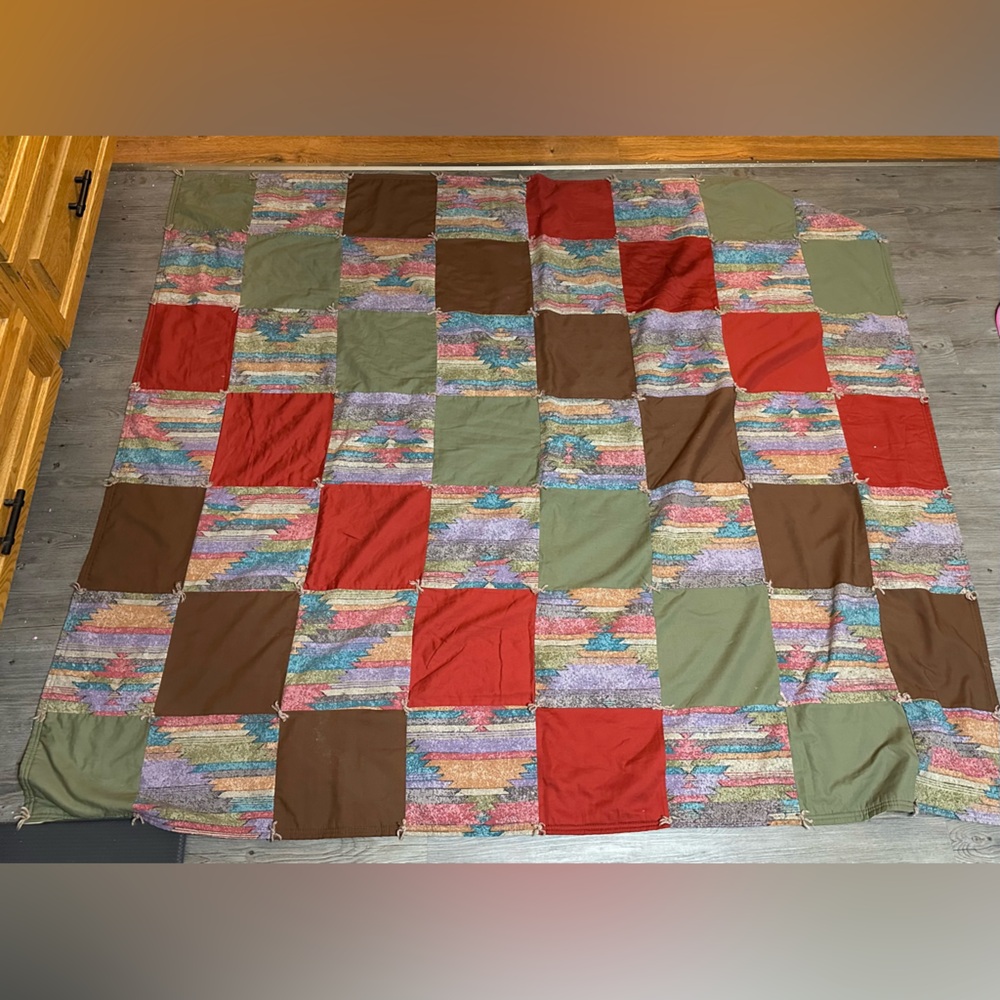 Handmade Colorful Patchwork Quilt western boho Aztec - EUC - double size - Picture 2 of 3